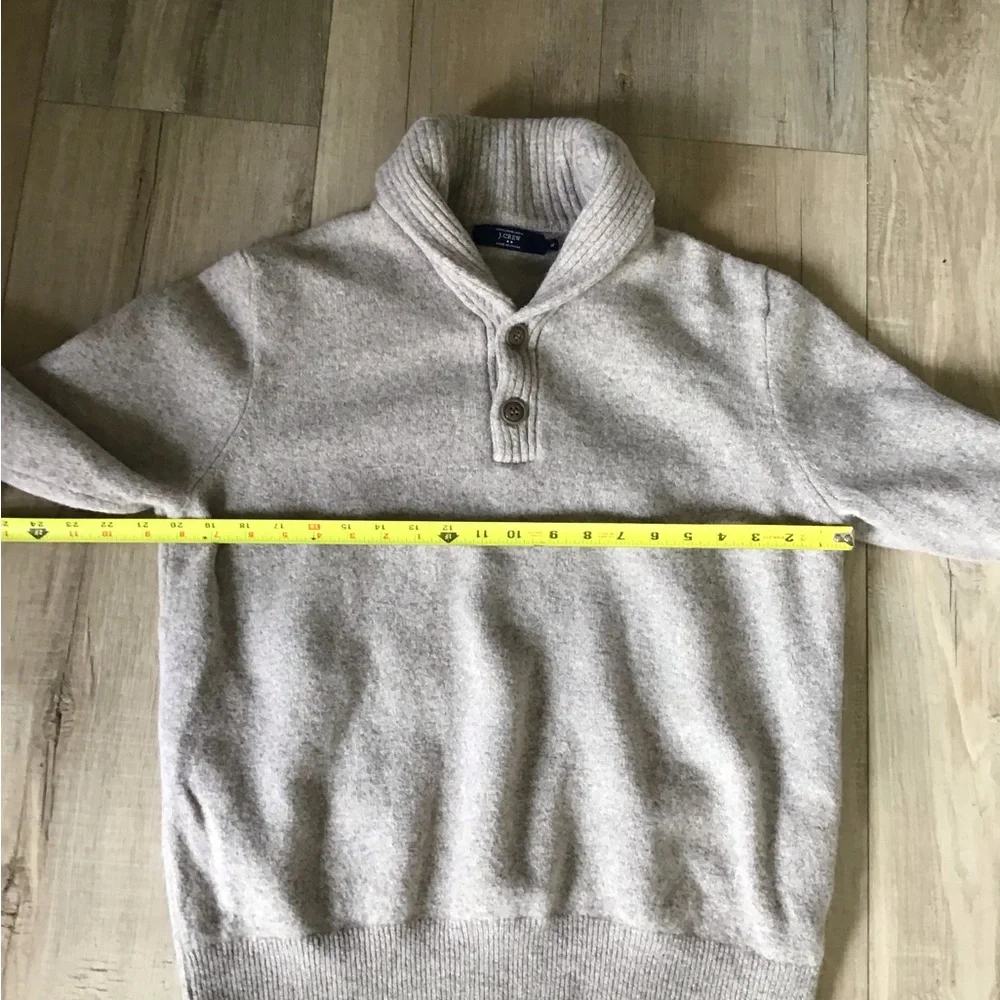 J. Crew 100% Lambswool Sweater Sz M Shawl Collar Light Brown Dad Academia Preppy